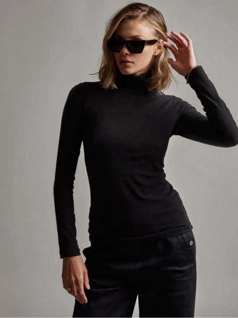 James Perse Melange Jersey Turtleneck Top Black Size 3 L Minimalist 90s